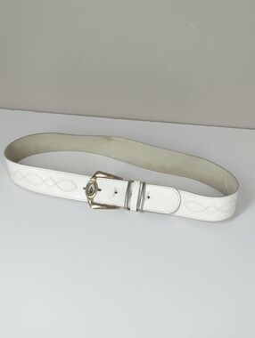 Vintage White Women's Leather Belt with Decorative Stitching Western